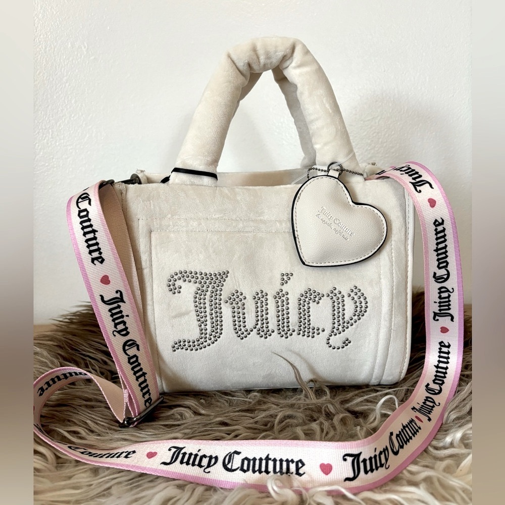Juicy Couture Bag Extra Spender Mini Tote Velvet Satchel - Ivory  Cream Angel